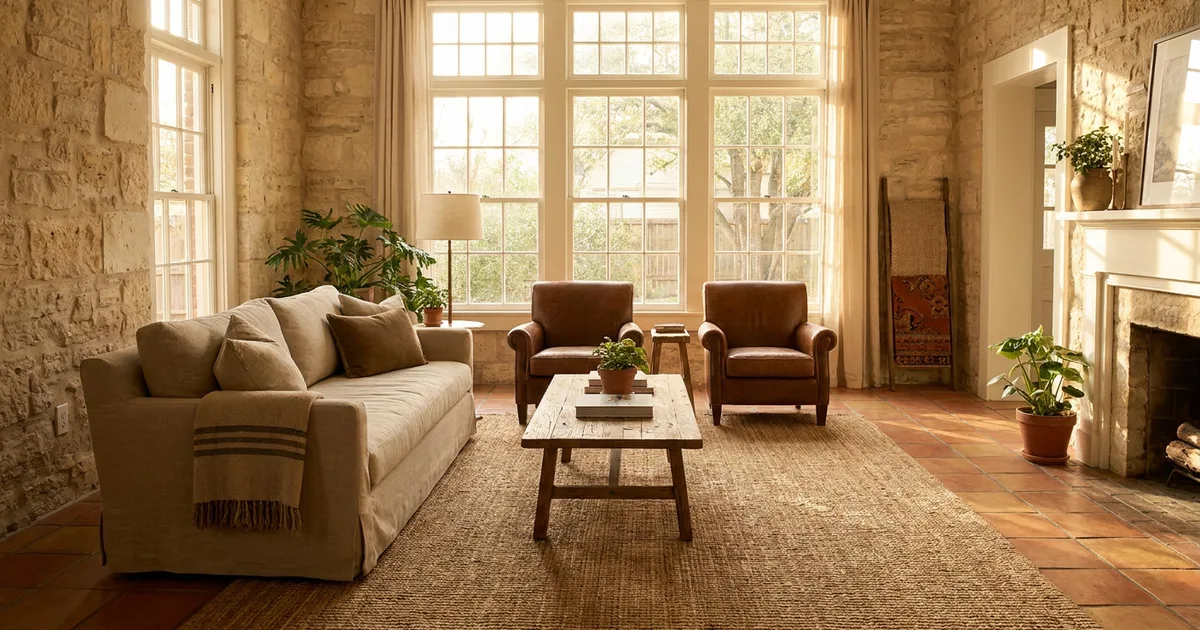 Calm, restored living room in a San Antonio home after professional unattended death cleanup